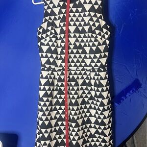 J. Crew Black and White Geometric Dress with Red belt